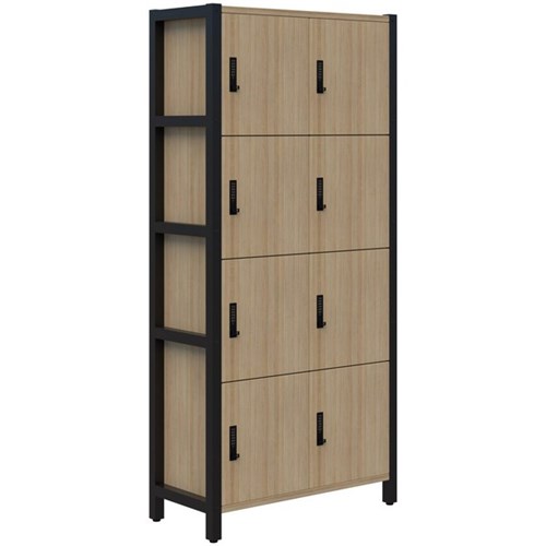 Grid 40 Locker Module Digital Locking 8 Door Locker 880x1890mm Classic Oak/Black