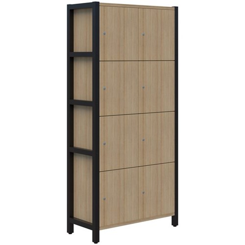 Grid 40 Locker Module Keyed Locking 8 Door Locker 880x1890mm Classic Oak/Black