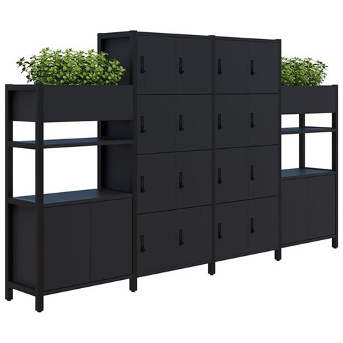 Grid 40 Digital Locking 16 Door Locker/Planter Display Wall 3400x400x1500/1890mm Black/Black