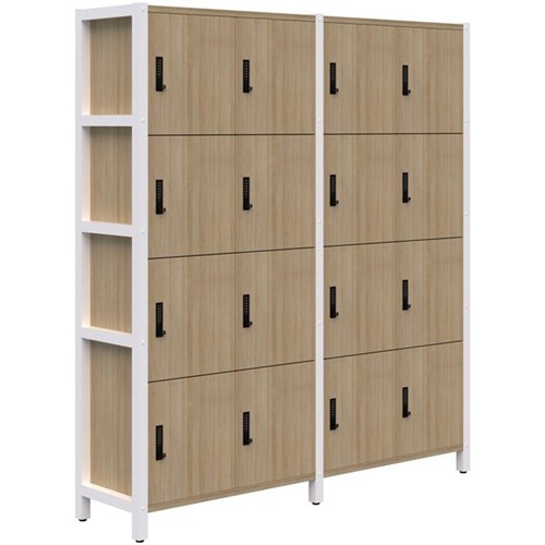 Grid 40 Locker Module Digital Locking 16 Door Locker 1720x1890mm Classic Oak/White