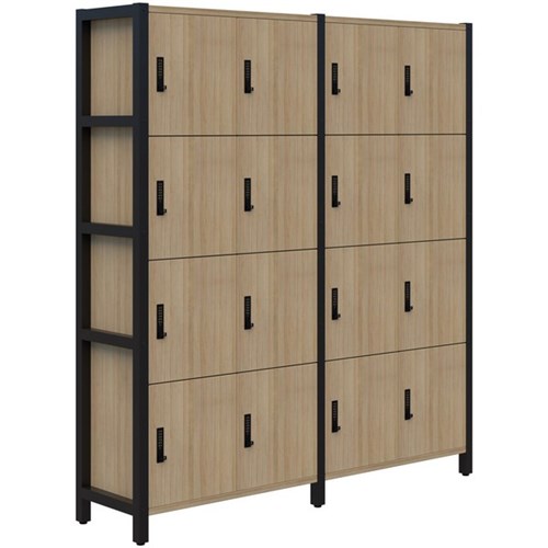 Grid 40 Locker Module Digital Locking 16 Door Locker 1720x1890mm Classic Oak/Black