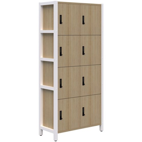 Grid 40 Locker Module Digital Locking 8 Door Locker 880x1890mm Classic Oak/White