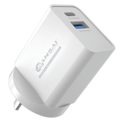 Sansai Dual Port USB TYPE C+A Wall Charger 20W