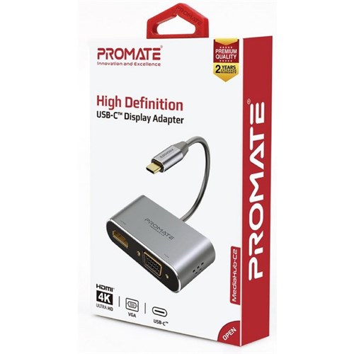 Promate USB-C Display Adapter with 4K UHD HDMI and 1080p VGA