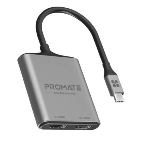 Promate USB-C to Dual 4K HDMI Adapter Grey