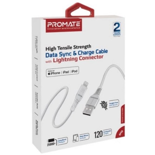 Promate MFi Certified USB-C to Lightning Cable 1.2m White