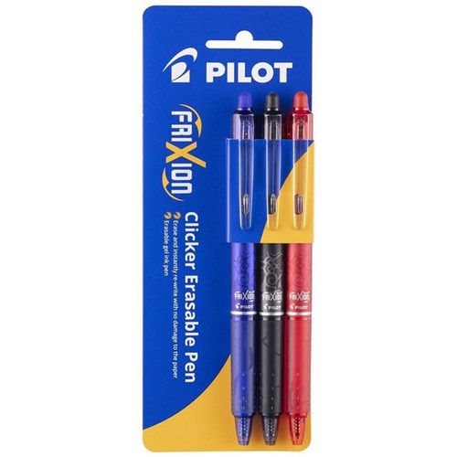 Pilot Frixion Assorted Clicker Erasable Rollerball Gel Pen 0.7mm Fine Tip, Pack of 3