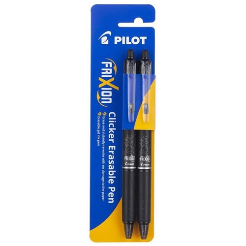 Pilot Frixion Black Clicker Erasable Rollerball Gel Pen 0.7mm Fine Tip, Pack of 2