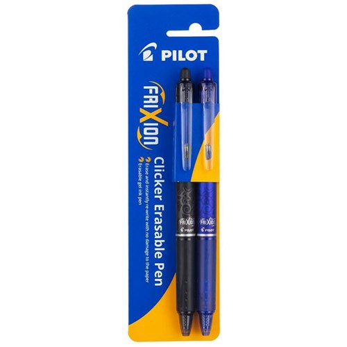 Pilot Frixion Clicker Erasable Rollerball Gel Pens 0.7mm Fine Tip Assorted Colours, Pack of 2