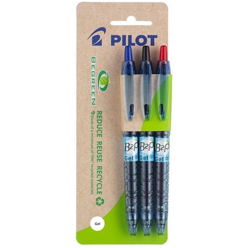 Pilot BeGreen B2P Assorted Colours Rollerball Pen 0.7mm Fine Tip, Pack of 3