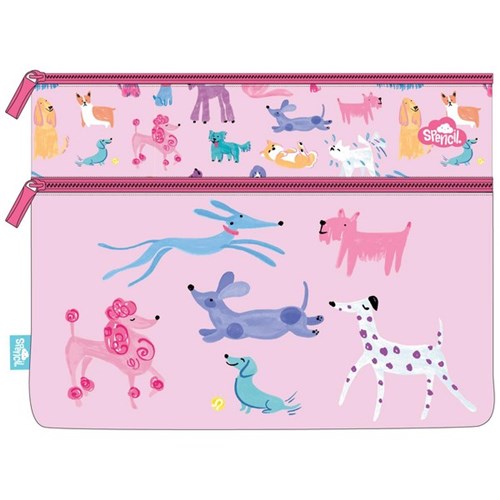 Spencil Flat Twin Zip Pencil Case A4 Doodle Dogs