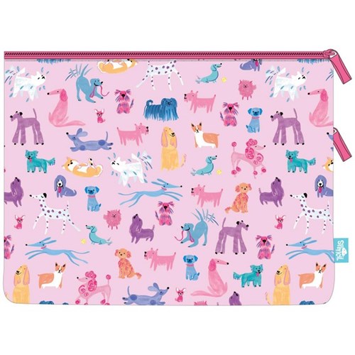 Spencil Flat Twin Zip Pencil Case A4 Doodle Dogs