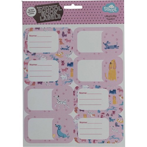 Spencil Doodle Dogs Name & Subject School Book Labels, Pack of 16