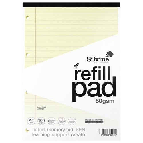 Silvine A4 Tinted Refill Pad 8mm Lined 50 Leaves/100 Pages Cream