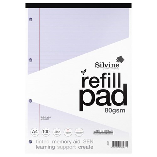 Silvine A4 Tinted Refill Pad 8mm Lined 50 Leaves/100 Pages Violet