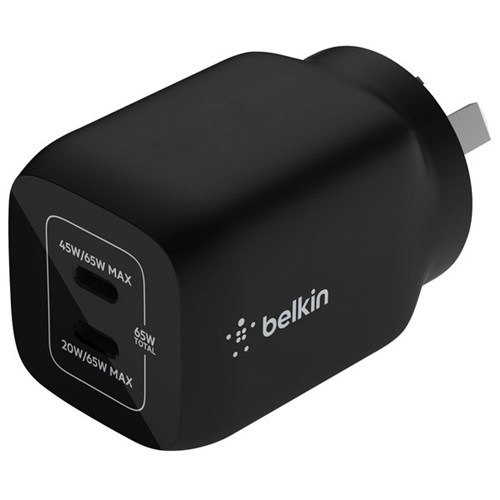 Belkin BoostUp Charge Dual USB Type-C 65W PD GaN Wall Charger Black