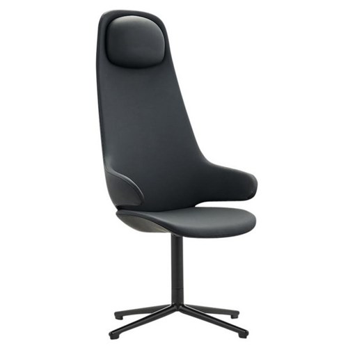 Konfurb Orbit High Back Chair with Arms Black Pedestal Base Black Fabric