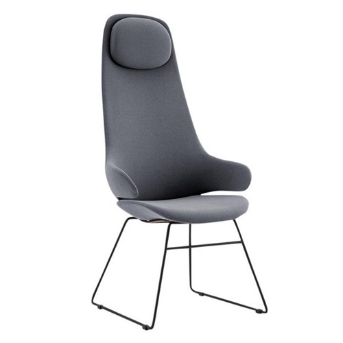 Konfurb Orbit High Back Chair with Arms Black Sled base Charcoal Fabric