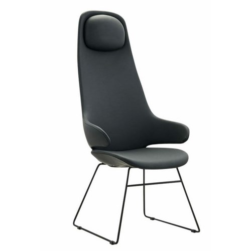 Konfurb Orbit High Back Chair with Arms Black Sled base Black Fabric