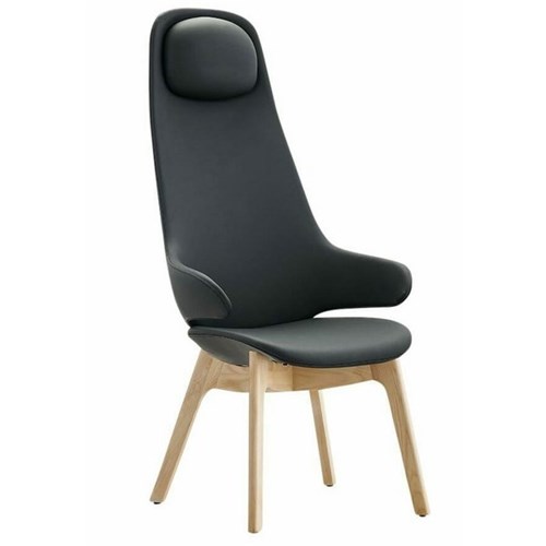 Konfurb Orbit High Back Chair with Arms Wooden Base Black Fabric