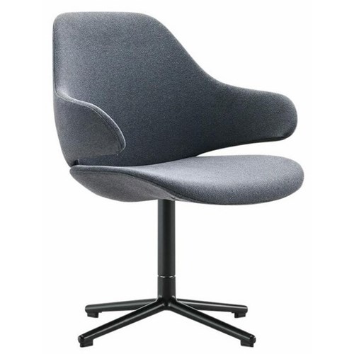 Konfurb Orbit Mid Back Chair with Arms Black Pedestal Base Charcoal Fabric