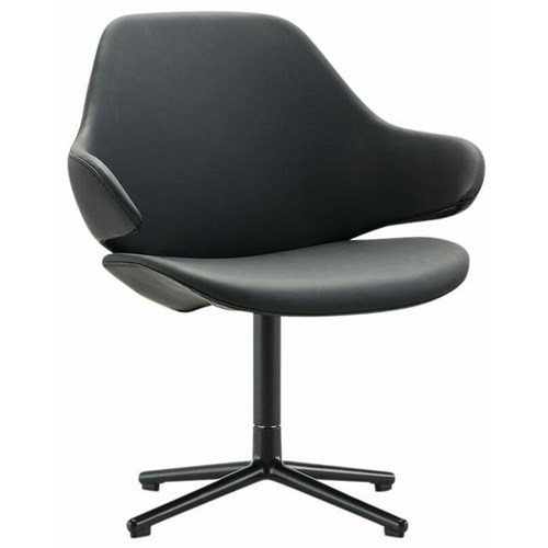 Konfurb Orbit Mid Back Chair with Arms Black Pedestal Base Black Fabric