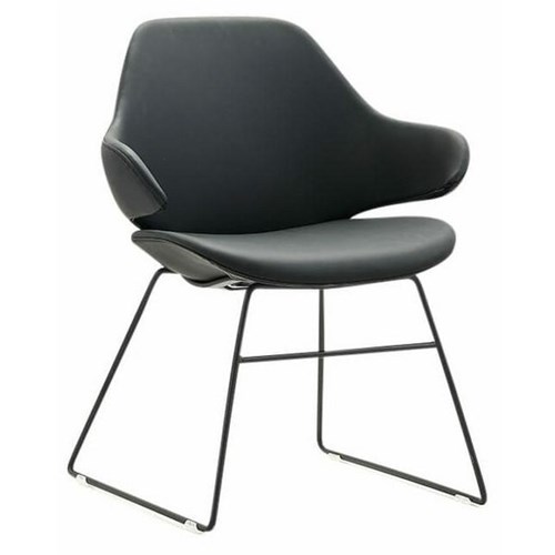 Konfurb Orbit Mid Back Chair with Arms Black Sled base Black Fabric