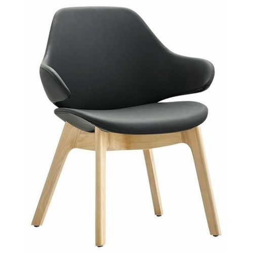 Konfurb Orbit Mid Back Chair with Arms Wooden Base Black Fabric