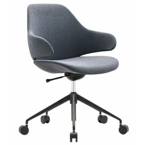 Konfurb Orbit Mid Back Chair with Arms 5 Star Black Swivel Base Charcoal Fabric