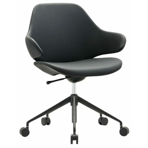 Konfurb Orbit Mid Back Chair with Arms 5 Star Black Swivel Base Black Fabric