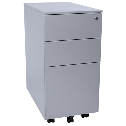 Steelco Slimline 3 Drawer Mobile Pedestal 300x615mm Silver