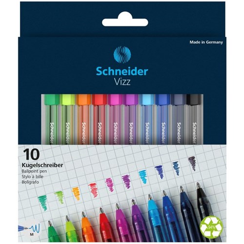 Schneider Ballpoint Pen Vizz Assorted 1.0mm Medium Tip, Pack of 10