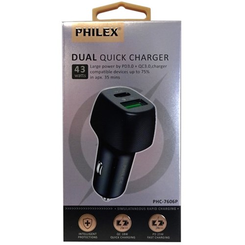 Sansai PHC-7606P Dual Outlets Quick Car Charger - Type-C & Type-A