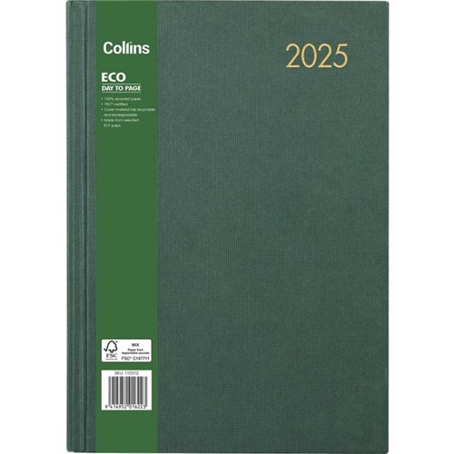 Collins A41 Eco Diary A4 1 Day Per Page 2025 Green