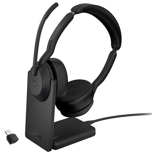 Jabra Evolve2 55 Link380c MS Stereo USB-C Wireless Headset with Charging Stand Black