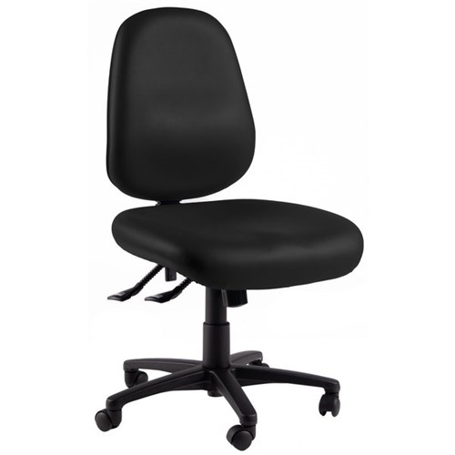 Charlie High Back Task Chair 3 Lever Long Seat Black Vinyl