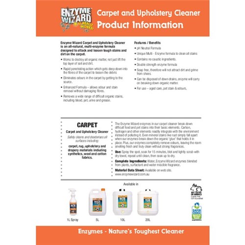 Enzyme Wizard Carpet & Upholstery Cleaner RTU 750ML