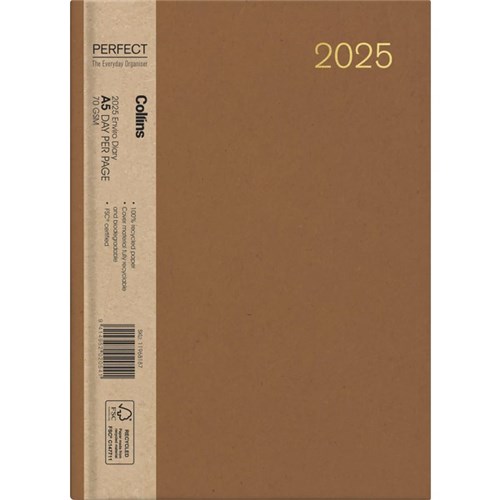 Collins A51 Diary A5 1 Day Per Page 2025 Enviro Assorted Colours