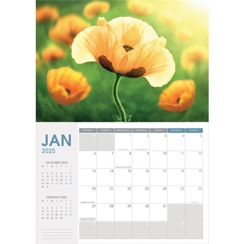 Collins Rosebank Wall Calendar A4 2025 Floral