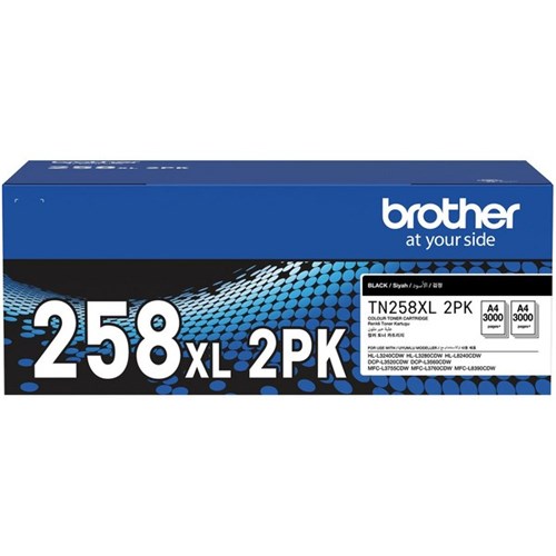 Brother TN258XLBK2PK Black Laser Toner Cartridge High Yield, Pack of 2