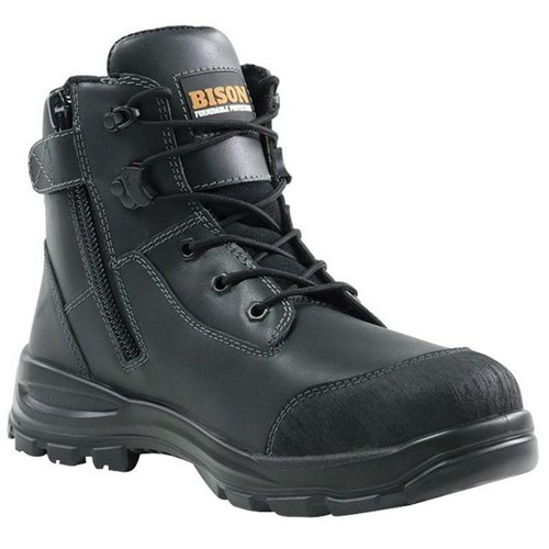 Bison Tor Zip Side Lace Up Safety Boots Black