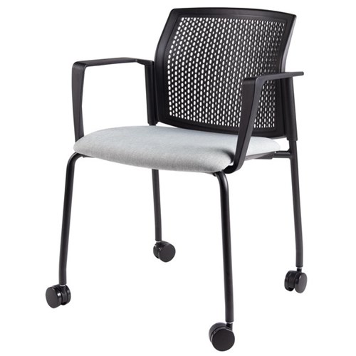 Zest Visitor Chair 4 Leg Shell Castors with Square Arms Keylargo Fabric Frost/Black