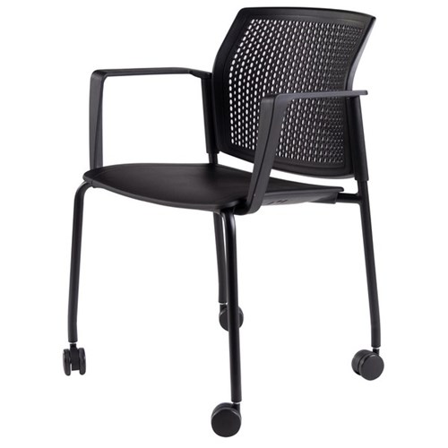 Zest Visitor Chair 4 Leg Shell Castors with Square Arms Black