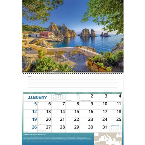 Easy2C Wall Calendar Coastlines Of The World 2025