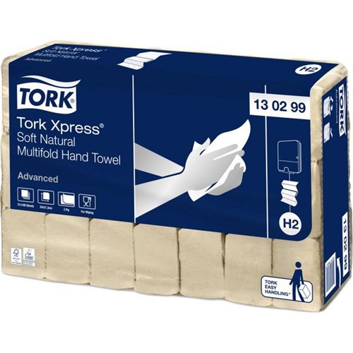 Tork H2 Xpress® Advanced Natural Multifold Hand Towel 2ply 130299, Carton of 21