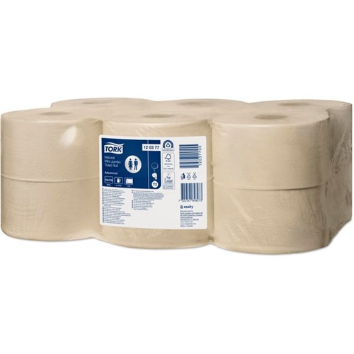 Tork T2 Advanced Natural Mini Jumbo Toilet Tissue 2 Ply, Carton of 12