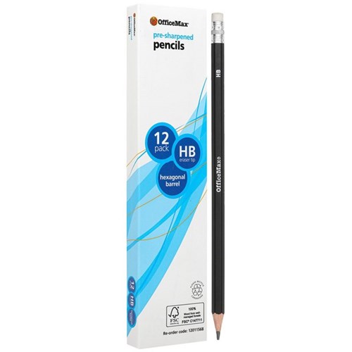 OfficeMax HB Lead Pencils with Eraser Tips, Pack of 12