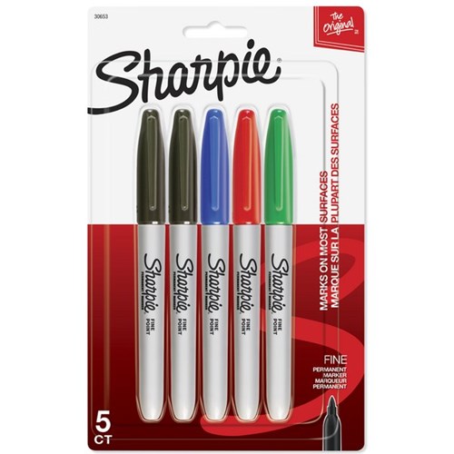 Sharpie Fine Point Permanent Marker Assorted Colours, Pack of 5