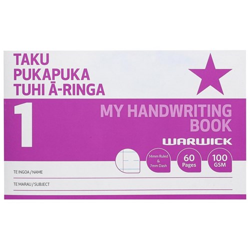 Warwick My Handwriting Book Taku Pukapuka Tuhi Ā-Ringa 14mm Ruled/7mm Dashed Lines 60 Pages