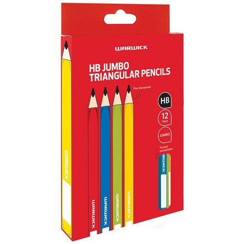 Warwick Jumbo HB Pencils With Nameplate Assorted Colours, Pack of 12